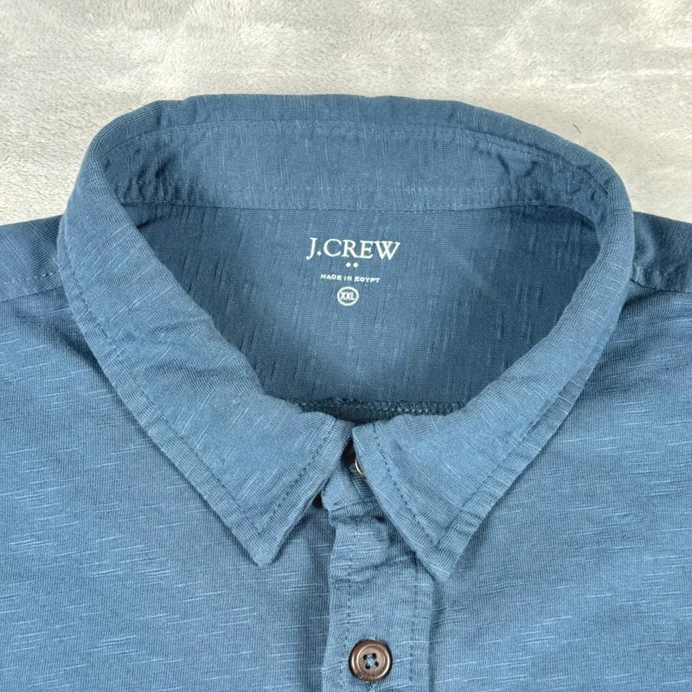 J. Crew BG870 Slub Cotton Button Down Shirt Mens XXL Blue Short Sleeve Knit